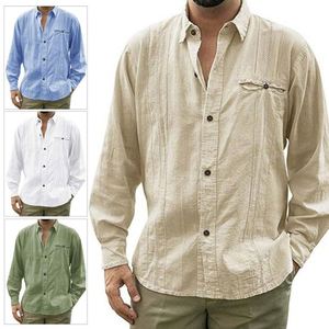 Camicia da <span class=keywords><strong>uomo</strong></span> autunnale <span class=keywords><strong>in</strong></span> <span class=keywords><strong>lino</strong></span> e cotone, tinta unita, a maniche lunghe, con colletto a risvolto e bottoni, vestibilità ampia, per tutti i giorni - Product Image 6