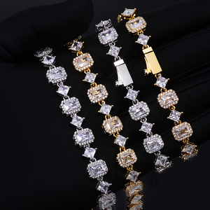 Mens 925 Silver Moissanite Baguette Chain Iced Pave Geometric Link <b>Statement</b> <b>Necklace</b> Luxury Fashion Jewellery - Product Image 6