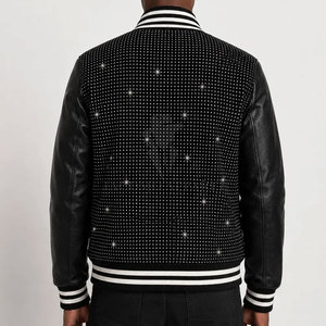 Chaqueta de cuero de invierno para hombre con pedrería, estilo motociclista, cierre completo, cuello alto, forro suave, ropa exterior informal, MOQ bajo - Product Image 6