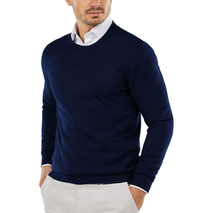 Men's Navy Blue Crew Neck <b>Pullover</b> <b>Sweater</b> Full Sleeve 100% Cotton Anti-Pilling Winter Standard Thickness - Product Image 1