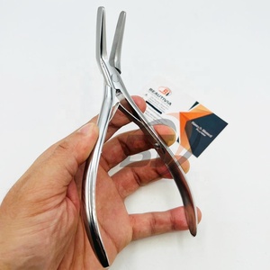 Pince à extensions capillaires en acier inoxydable à pointe plate courbée, avec logo gravé sur mesure, étui en cuir, pour extensions Remy chinoises à clipser - Product Image 1