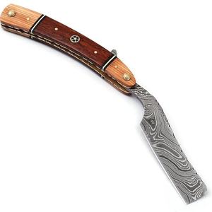 Jexmoo DIY OEM Navaja de Afeitar Recta de Acero de Damasco Tradicional Hecha a Mano de 7 Pulgadas con Funda de Cuero, Regalo para Barberos y Padrinos de Boda - Product Image 2