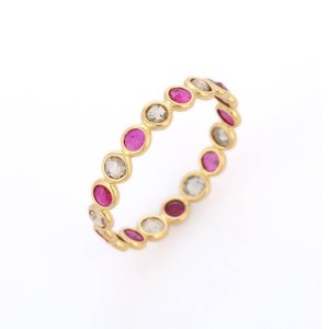 18K Gold Ruby Diamond Eternity Band-Micro Insert Pave Setting Wedding Ring - Product Image 4