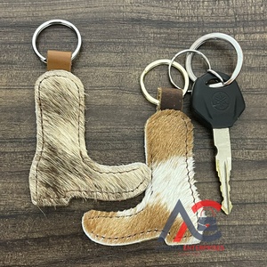 New Manufacturer OEM ODM Boot Keychain for Women Handmade Leather Hair On Cowhide Key Ring Cowboy Boot Bag Charm Gift Accessory - Product Image 1