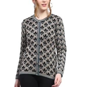 OEM Custom Casual Women's Long Sleeve Knitted <b>Cardigan</b> <b>Sweater</b> Jacquard Floral Design Button Decoration Winter Pullover - Product Image 1