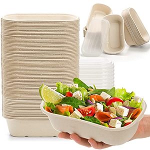 Contenedores de comida para fideos resistentes, impermeables, ecológicos y compostables, con tapa de PP, de 23 onzas, tipo clamshell, desechables, de bagazo. - Product Image 1