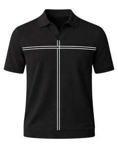 Polo Personalizado para Hombre con Rayas Cruzadas Negras, Manga Corta, Dobladillo Acanalado, Corte Ajustado, Mezcla de Algodón, Casual, Fabricante OEM - Product Image 1