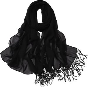 Lightweight Muslim Hijab <b>Chiffon</b> <b>Scarf</b> with Beaded Fringe - Product Image 2