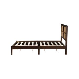Lit rembourré pleine grandeur Espresso avec tête de lit en rotin, soutien amélioré, pieds surélevés, deux tiroirs de rangement en bois d'hévéa - Product Image 2