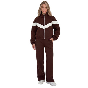 Survêtement en molleton à motif chevron, veste zippée intégrale, pantalon coupe droite, sweats à capuche, coupe décontractée, tenue décontractée d'automne, vente en gros, logo personnalisé - Product Image 1