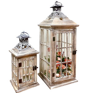 Vintage Wooden Candle Holder <b>Lantern</b> <b>Set</b> White Wash Farmhouse Hanging Tabletop Home Decor <b>Set</b> Of 2 Indoor Outdoor Decor <b>Lanterns</b> - Product Image 1