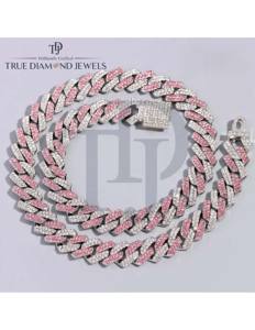 Cadena Cubana de Lujo Rosa y Blanca con Diamantes Cultivados en Laboratorio para Hombre, Collar de Moda, Joyería de Calidad de Exportación - Product Image 1