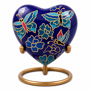 Beautiful Colorful Butterfly Engraved Heart Shaped Eco-Friendly Durable Pet <b>Memorial</b> <b>Keepsake</b> Urn with Storage for Funeral Ashes - Product Image 2