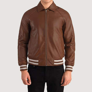 Blouson tendance en cuir véritable coupe-vent pour homme, avec logo personnalisé, manteau de motard, disponible en OEM/ODM, vêtement d'extérieur vintage pour l'hiver - Product Image 1