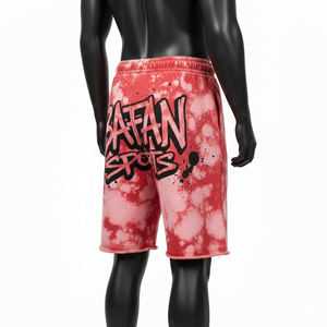 กางเกงขาสั้นผ้าฝ้ายฟลีซย้อมสีเอซิด แดง ขาว ลายมัดย้อม ดำ แต่งผ้าแบบแอพพลิเค พร้อมสกรีนโลโก้ตามสั่ง เอวแบบรูดเชือก สำหรับผู้ชาย - Product Image 5