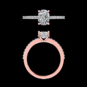 Anillo de compromiso con diamante de corte ovalado en oro rosa de 14k y 18k, 1.80 quilates de peso total, halo oculto, pavé, joyería nupcial, regalo para ella - Product Image 1