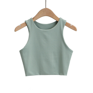 Top Corto de Punto sin Mangas con Cuello Redondo para Mujer, Color Sólido, Informal, Transpirable, de Spandex y Poliéster - Product Image 3