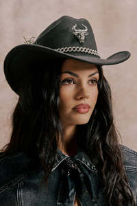 Sombrero de Vaquero Negro con Decoración de Cadena Bordada en 3D, Unisex, para Adultos, Estilo Casual, de 6 Paneles, de Fieltro, Ajustable, para las Cuatro Estaciones - Product Image 5