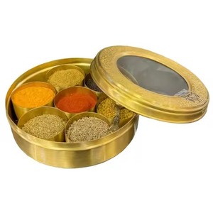 Elegant Spice Organizer Storage <b>Box</b> Metal with Decorative Lid Kitchen Container for Masala <b>Herbs</b> and Cooking Setup - Product Image 2