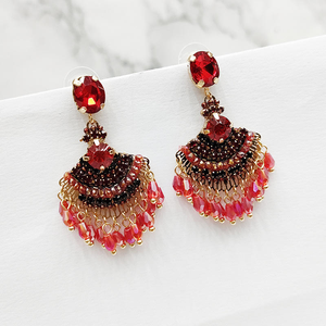 Boho Pageant Ethnic Style Retro Handmade <b>Color</b> <b>Beaded</b> Fan-Shaped Long Tassel Earrings - Product Image 3