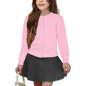Cardigan en coton blanc à manches longues et col rond, uniforme scolaire, boutonné, pour filles de 5 à 14 ans - Product Image 4