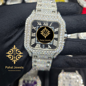 นาฬิกาข้อมือ Pahal Jewels Luxury Square Diamond ตัวเรือนสแตนเลสสตีล หน้าปัดแสดงวันที่ ขนาด 40 มม. แฟชั่นสำหรับทุกเพศ - Product Image 5