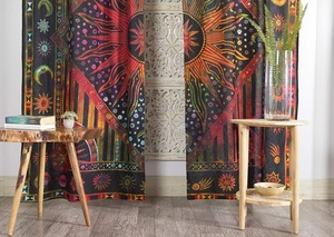 Rideaux Mandala Indiens Artisanaux Soleil et Lune, Style Hippie Bohème Teinture Type Dye, pour Fenêtre, Porte, Séparateur de Pièce, Balcon, Cantonnière - Product Image 4