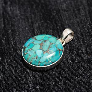 Natural Copper Turquoise <b>Charm</b> <b>Silver</b> Plated Round Shape <b>Charm</b> Pendant Jewelry Making Lot Of Pendant At Best Price - Product Image 3