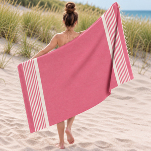 Toalla de Playa de Algodón Estilo Turco a Rayas con Borlas, Libre de Arena, Ecológica, de Secado Rápido, Tamaño y Diseños Personalizados - Product Image 1