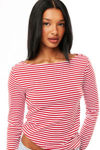 T-shirt rayé sans col à manches longues pour femme, col bateau, taille froncée, coupe ajustée, décontracté, usage quotidien, personnalisable - Product Image 6