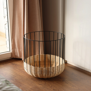 Large <b>rectangular</b> woven rattan laundry <b>basket</b> with an attached lid and white interior liner, available at wholesale prices. - Product Image 6