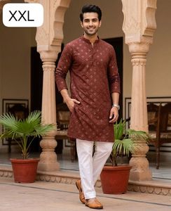 Ensemble prêt-à-porter de vêtements traditionnels et ethniques pour hommes, comprenant un kurta en coton avec des détails en miroir et un pyjama. - Product Image 6