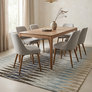 Tapis en laine tufté à la main Aqua Abstract Stripes bleu et marron, antidérapant, écologique, à poils épais et moyens, moderne, pour salon et chambre à coucher - Product Image 3