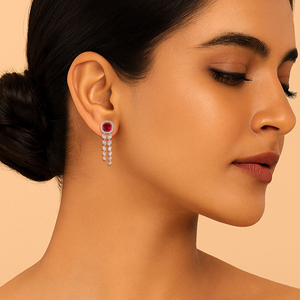 Boucles d'oreilles en or rose avec rubis et diamants, taille ronde, bijoux de luxe pour femmes, diamants de laboratoire - Product Image 4