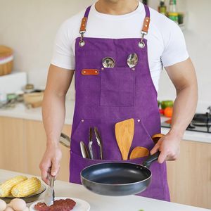 Nouvel Tablier Unisexe en Toile Violette 2026 avec Bretelles Croisées et Poches pour Restaurants, Barmans et Employés de Service – OEM - Product Image 5