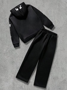 Conjunto de Sudadera con Capucha y Pantalones Deportivos de Pierna Recta con Estampado de Grafiti Gótico de Invierno para Adultos Unisex, con Bolsillos Laterales y Cierre de Cremallera, Ligero - Product Image 2