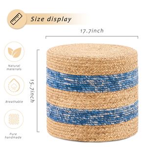 Pouf Contenitore Quadrato in Giacinto d'Acqua Intrecciato a Mano per Arredamento e Seduta - Product Image 2