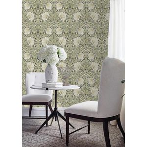 Papier peint floral vintage à coller et à décoller, motif botanique vert sauge/jaune William Morris, 17 motifs muraux pour la décoration de la maison, de la cuisine et de la chambre - Product Image 1