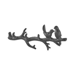 Matte Black Birds on Branch Coat Rack Wall Mounted Decorative Multi-Hook Hanger Rustic Cast Iron Style <b>Key</b> and Hat Holder Decor - Product Image 1