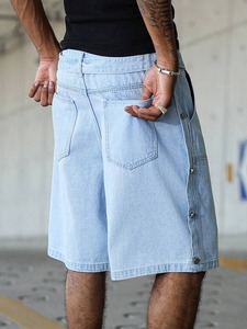 Wholesale Summer Casual Men's Ripped Denim Shorts 100% Cotton Breathable Quick Dry OEM Custom Service Drawstring Closure - Product Image 2