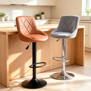Modern Adjustable Velvet <b>Bar</b> <b>Stool</b>, Diamond Quilted <b>Swivel</b> <b>Bar</b> Chair with Chrome Footrest Base - Product Image 5