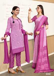 Saris uniformes imprimés en crêpe de polyester de qualité supérieure, 95 GSM, largeur 44 pouces, imprimé floral élégant pour le bureau et l'école, lot de 5 - Product Image 6