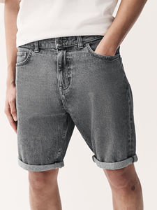 Pantalones Cortos Bermuda de Mezclilla Lavada para Hombre, Cintura Media, Cierre de Botones, Color Sólido, Lona de Algodón, Calidad Premium - Product Image 1