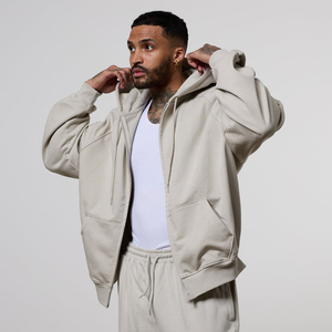 Autumn American Streetwear Brand High Street <b>Hooded</b> Fleece Sweatshirt Loose Zipper <b>Cardigan</b> <b>Men</b> Solid 100% 3D Embroidery - Product Image 3