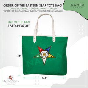 Eastern Star <b>Masonic</b> Green Waterproof Zipper Tote Bag | Embroidery Design Unisex <b>Masonic</b> Regalia <b>Gift</b> for Members - Product Image 6