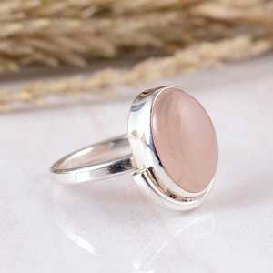 Handmade 925 Sterling Silver Rose <b>Quartz</b> <b>Ring</b> Natural Oval Pink Gemstone Statement Jewelry Adjustable Dainty Heart Design Boho - Product Image 2