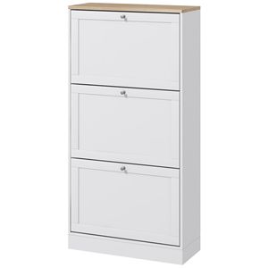 Mobiletto da soggiorno con 3 cassetti ribaltabili e ripiani regolabili per 18 scarpe, bianco - Product Image 1