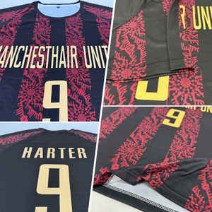Custom Digital Print Soccer Jersey Set <b>Men</b> Black Red Crew Neck <b>Short</b> Sleeve <b>Mesh</b> Quick Dry 100% Polyester Adult Teamwear - Product Image 6