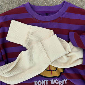 Men Customized Screen Printed Heavy Weight Cotton Striped <b>Tshirts</b> Loose Fit Men Waffle Knit Double Layer Long Sleeve t Shirt - Product Image 2