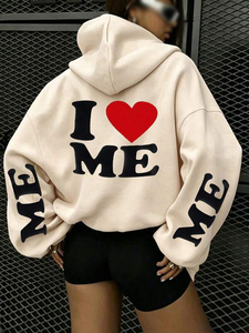 Sudaderas Extra Grandes para Mujer, Mezcla de Algodón, Estampado Gráfico con Texto, Hombros Caídos, Bolsillo Canguro, Ropa Urbana de Otoño e Invierno, Fabricante - Product Image 3